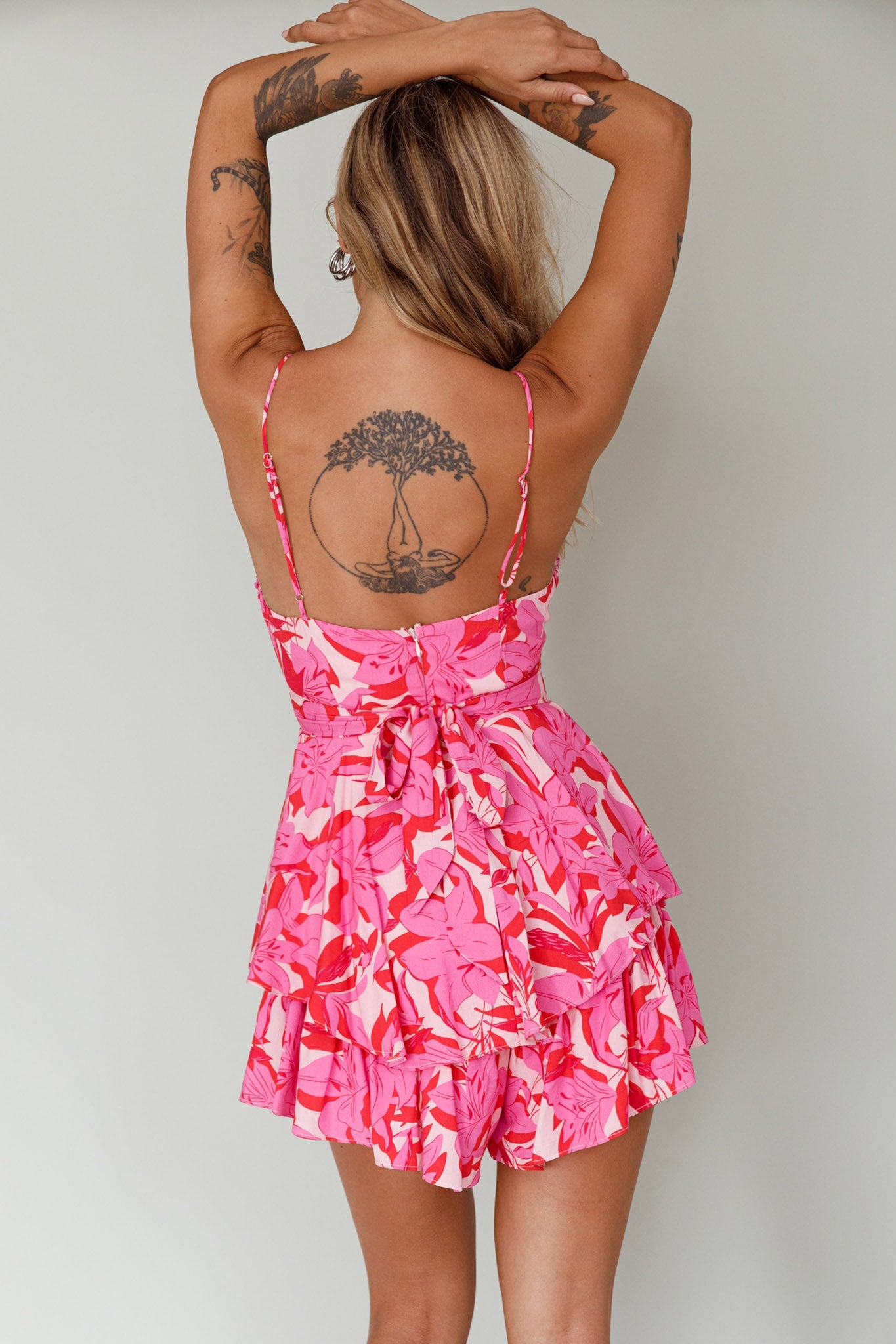 Well Versed Cowl Neckline Flounce Romper Lily Pink
