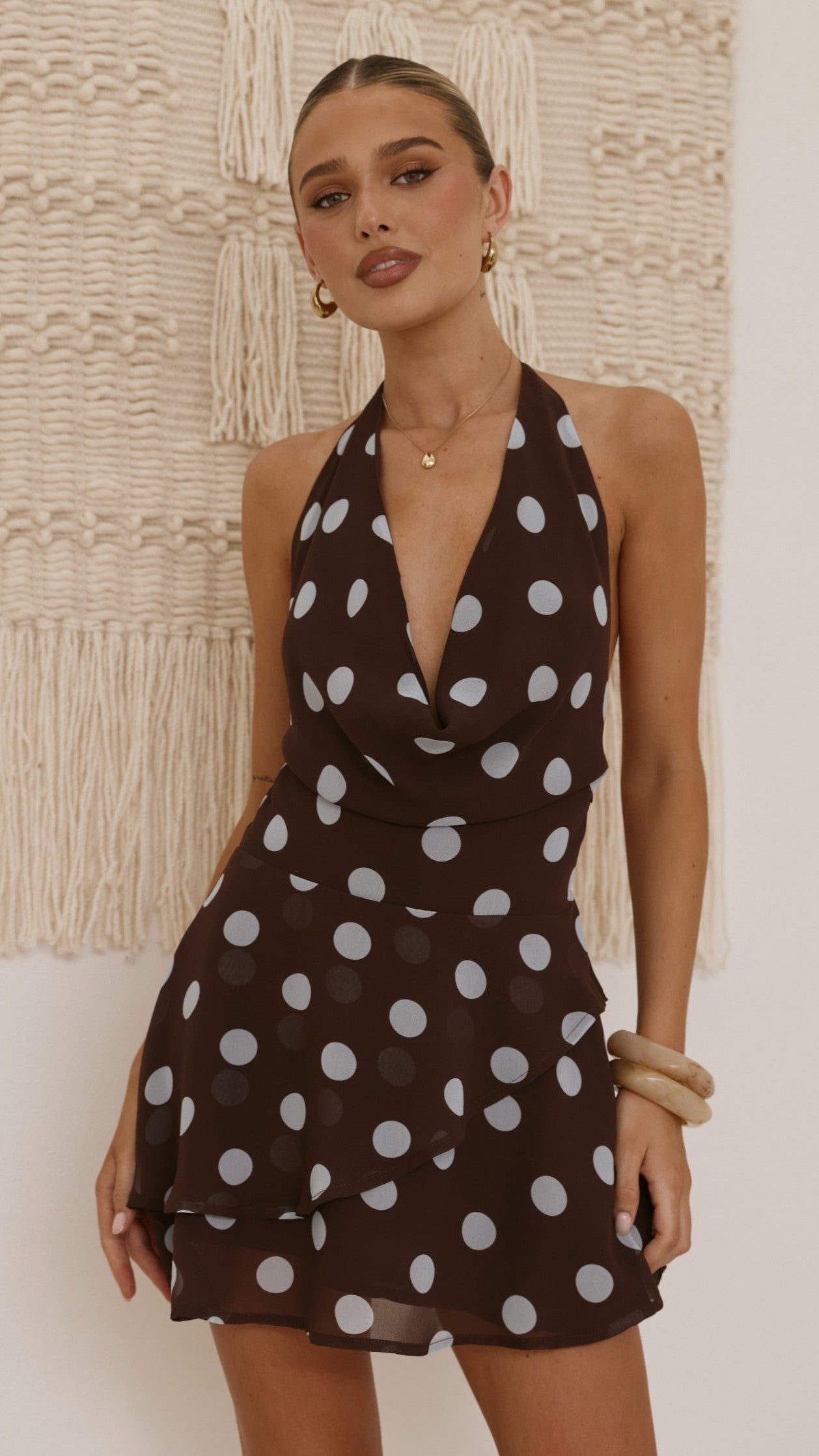 Imali Mini Dress - Choc/Blue Polka