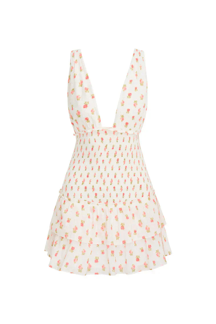 Rossi Cotton Floral Smocked Mini Dress