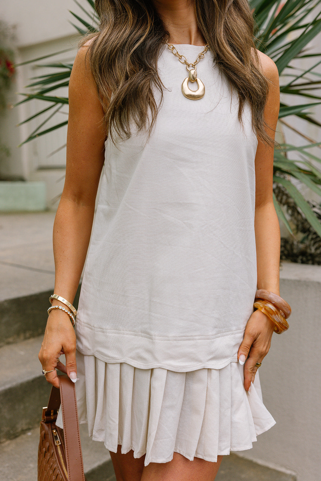 Raelyn Oatmeal Linen Flare Mini Dress
