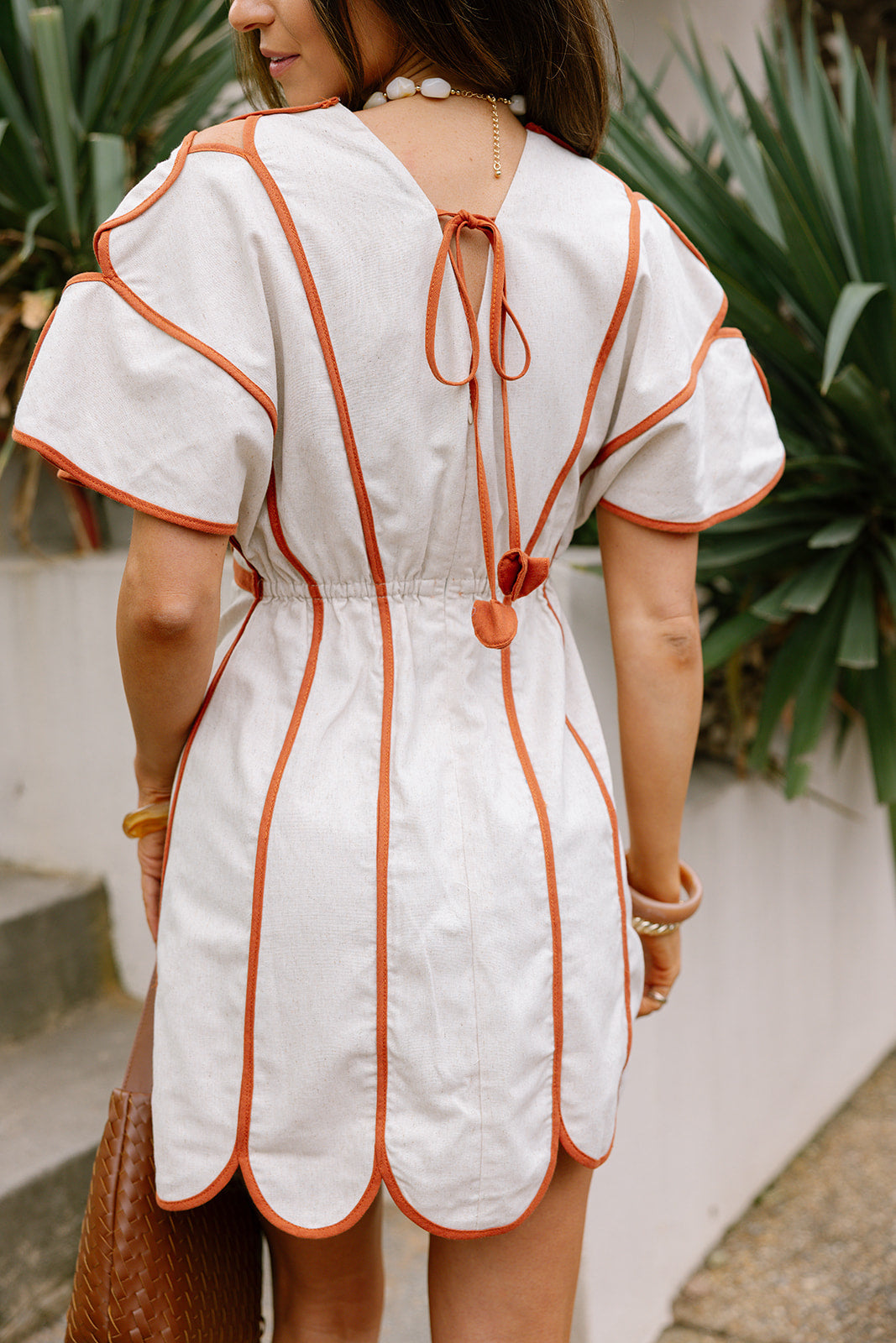Camila Natural & Rust Scallop Mini Dress