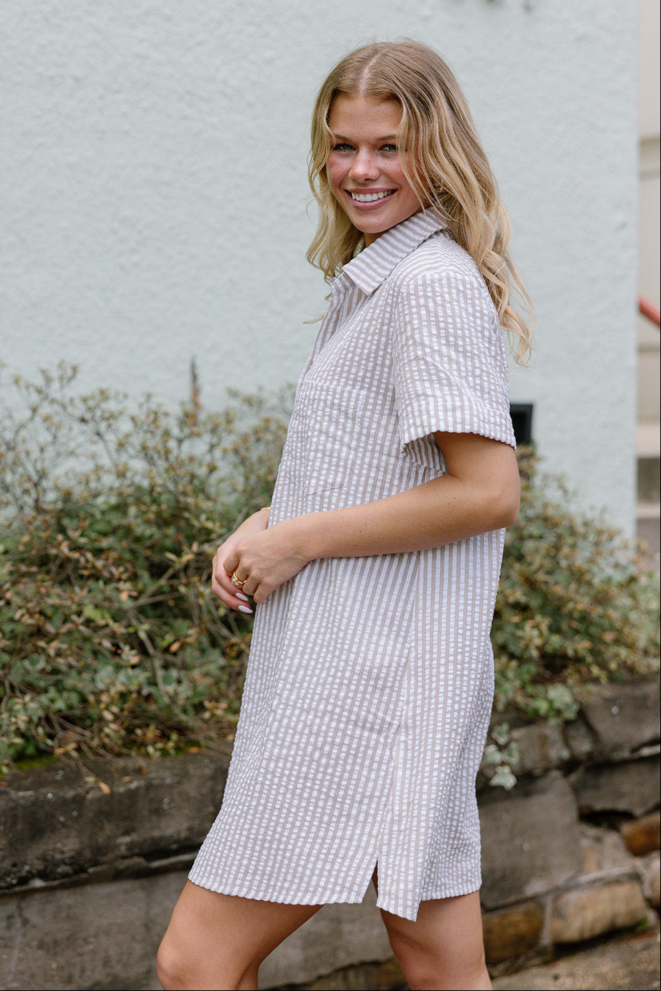 Leona Mocha & White Stripe Mini Dress