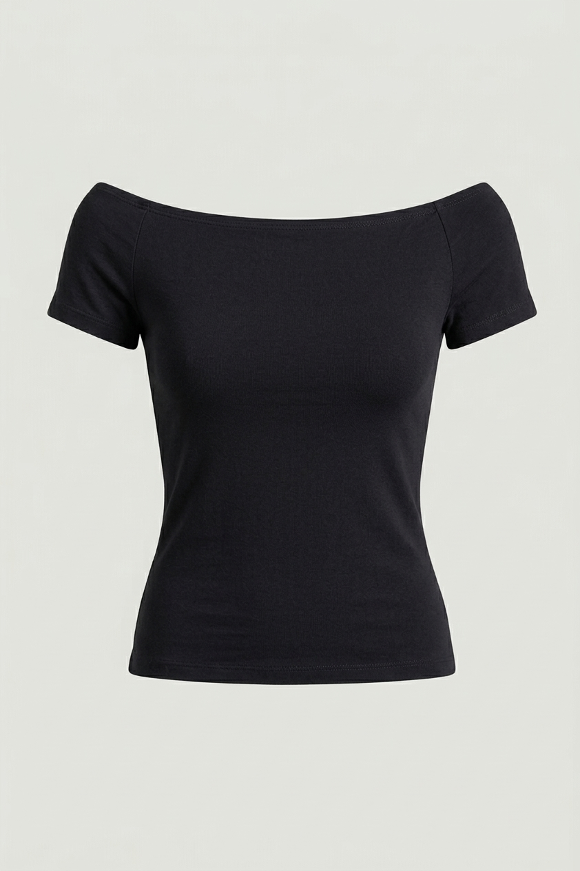 COTTON WIDE NECKLINE TOP