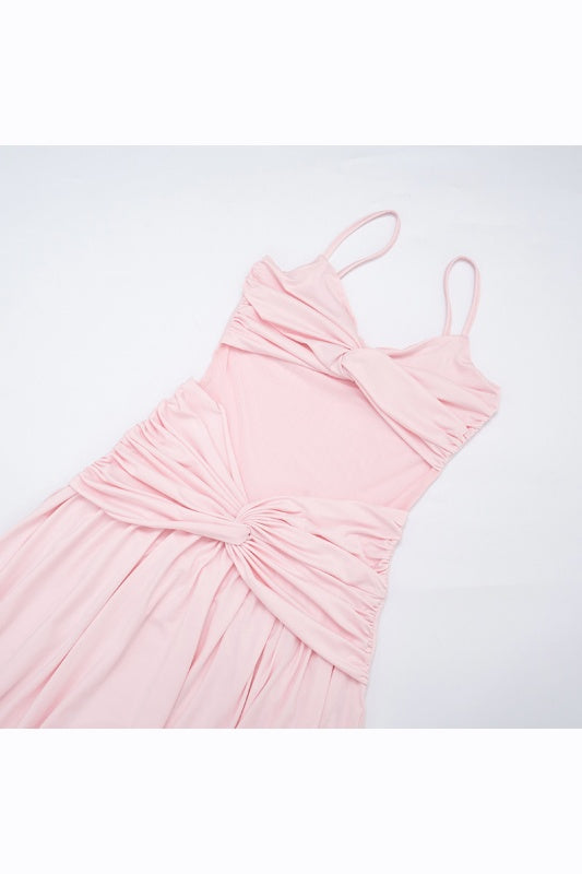 Pink Straps Twist Tie Long Dress