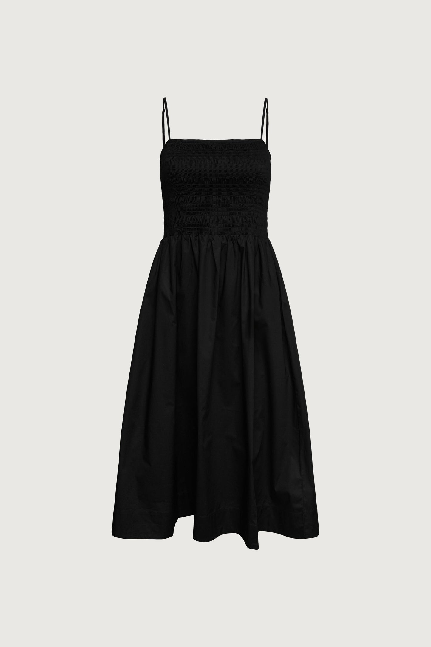 SMOCKED POPLIN MIDI DRESS