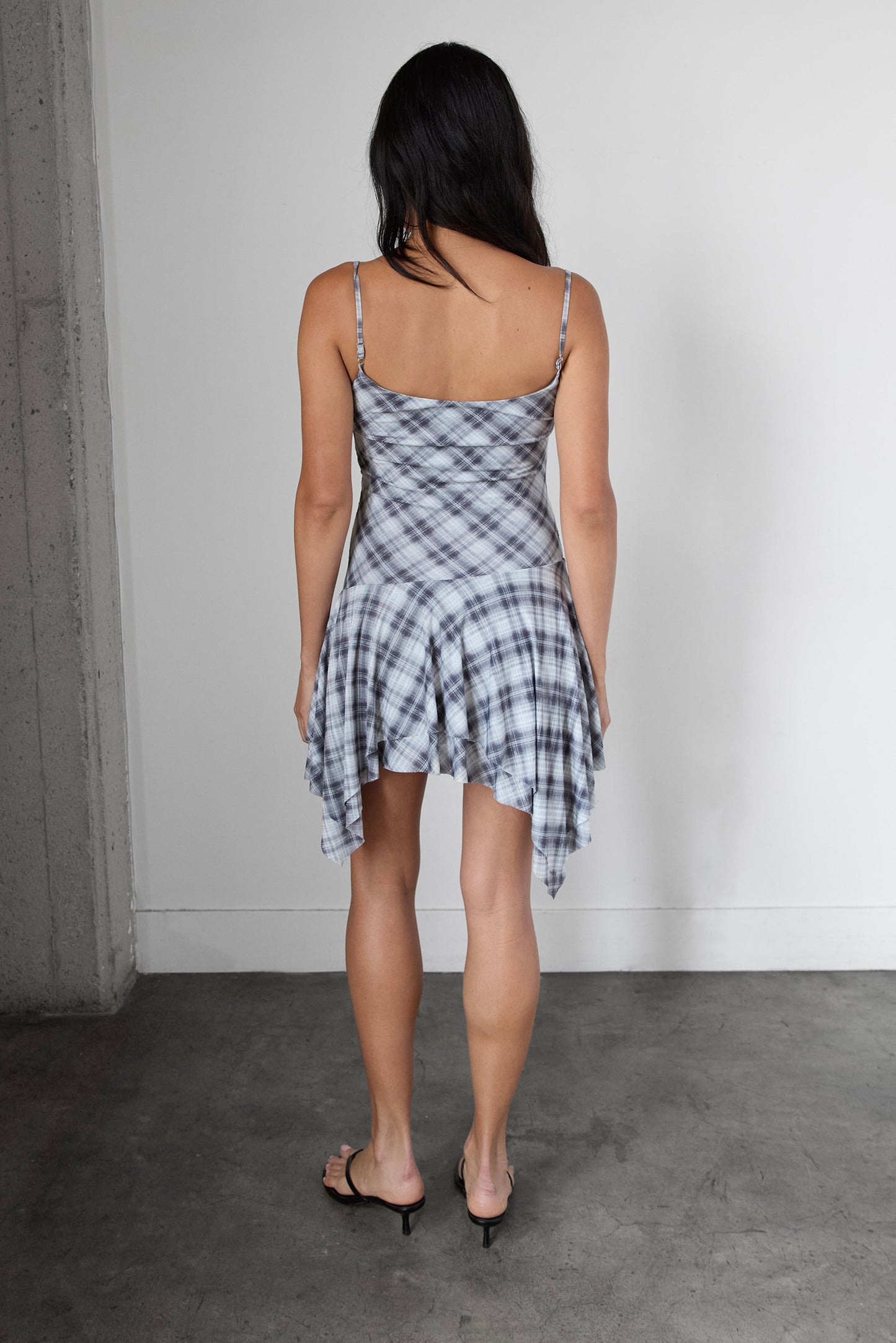 RUCHED PLAID MINI DRESS