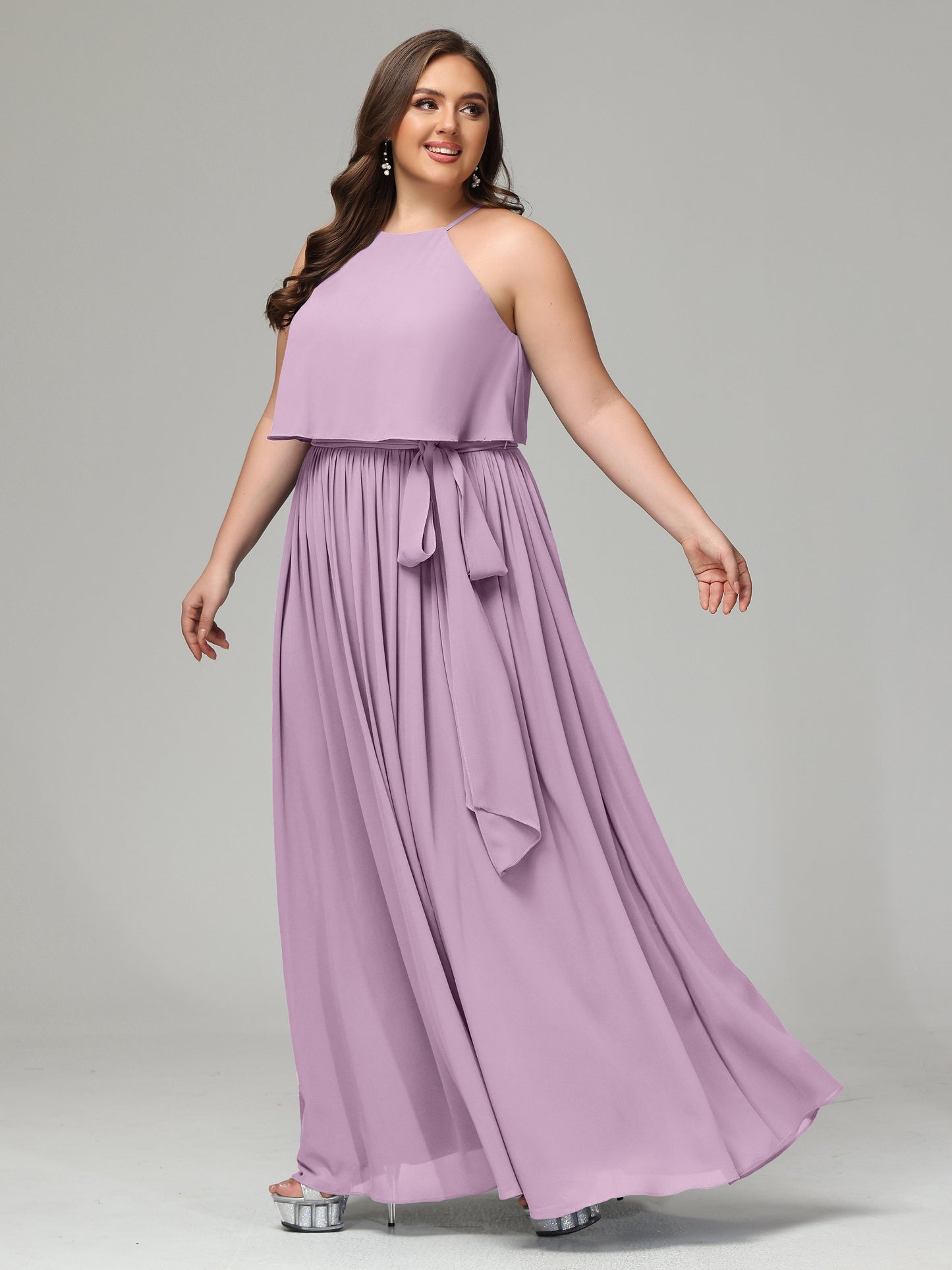 Halter Chiffon Bridesmaid Dress Plus Size