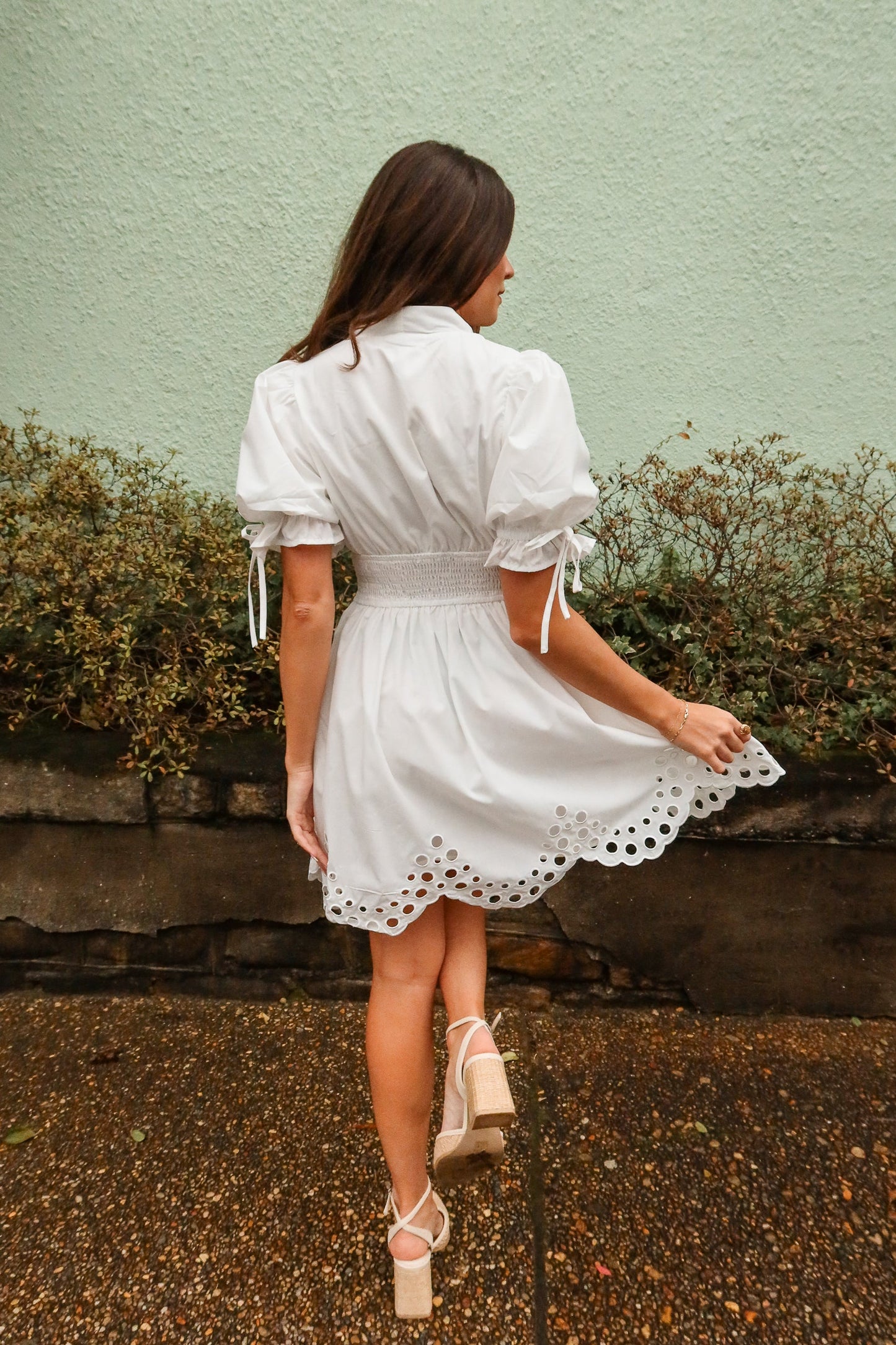 Belinda White Zip-Up Eyelet Mini Dress
