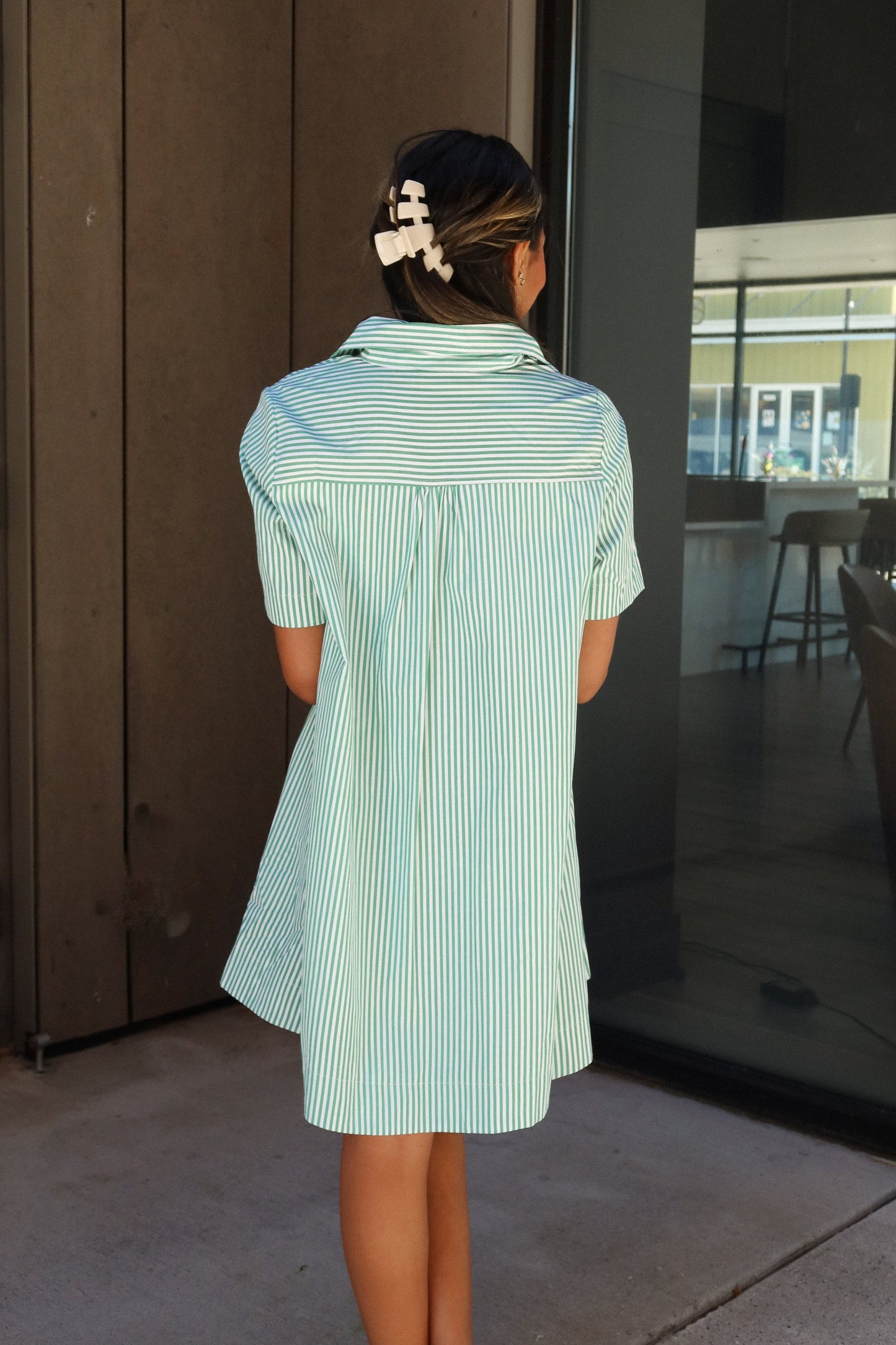 Trista Green & White Striped Mini Dress