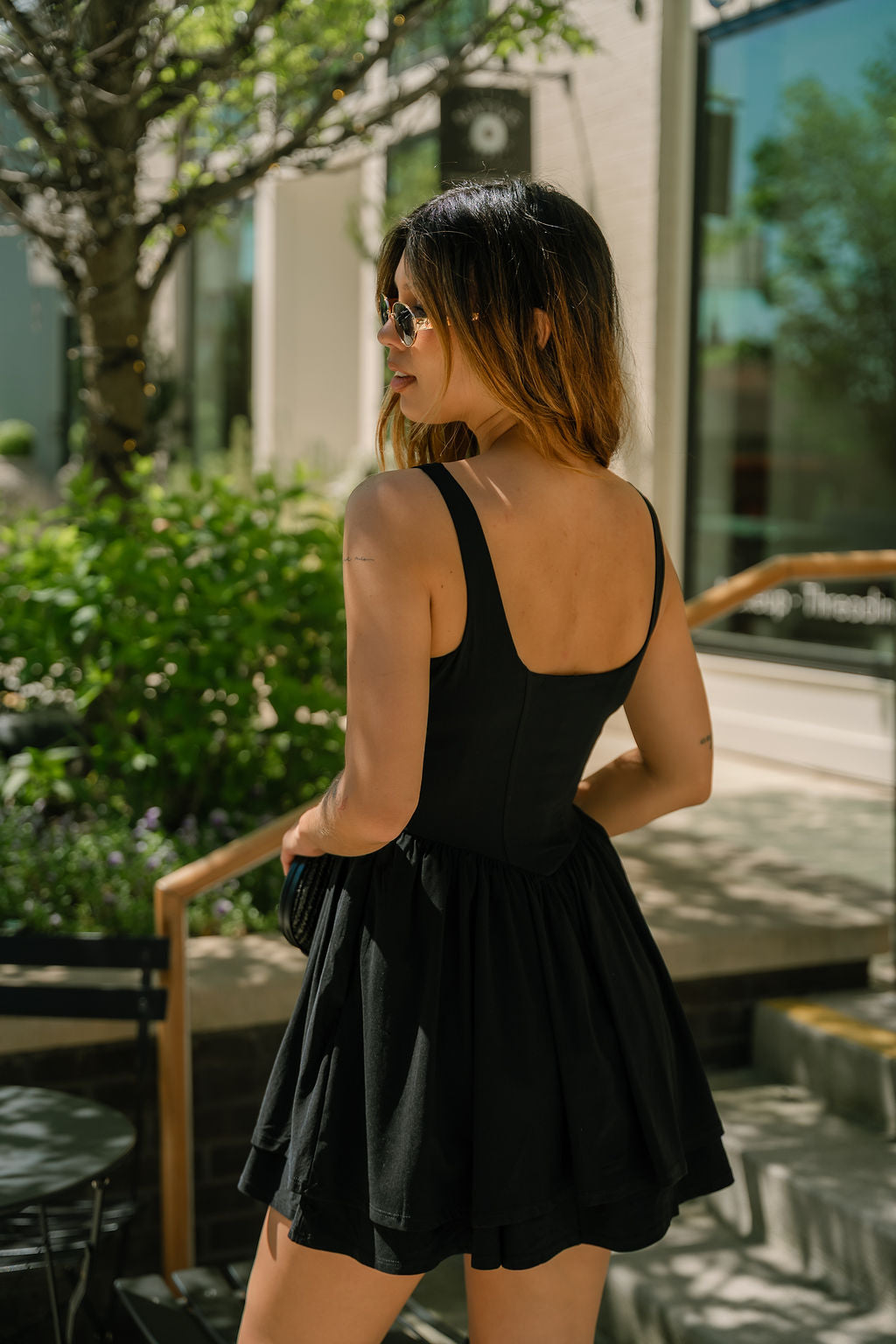 Alexa Black Flare Mini Dress