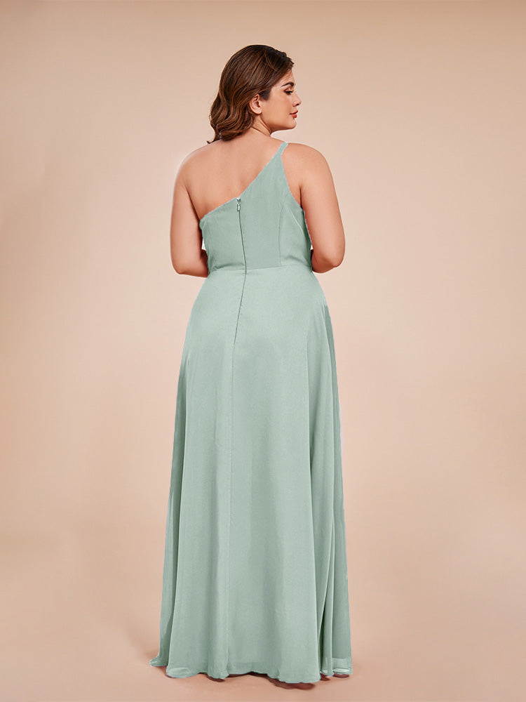 Plus Size One Shoulder Side Slit Chiffon Bridesmaid Dress