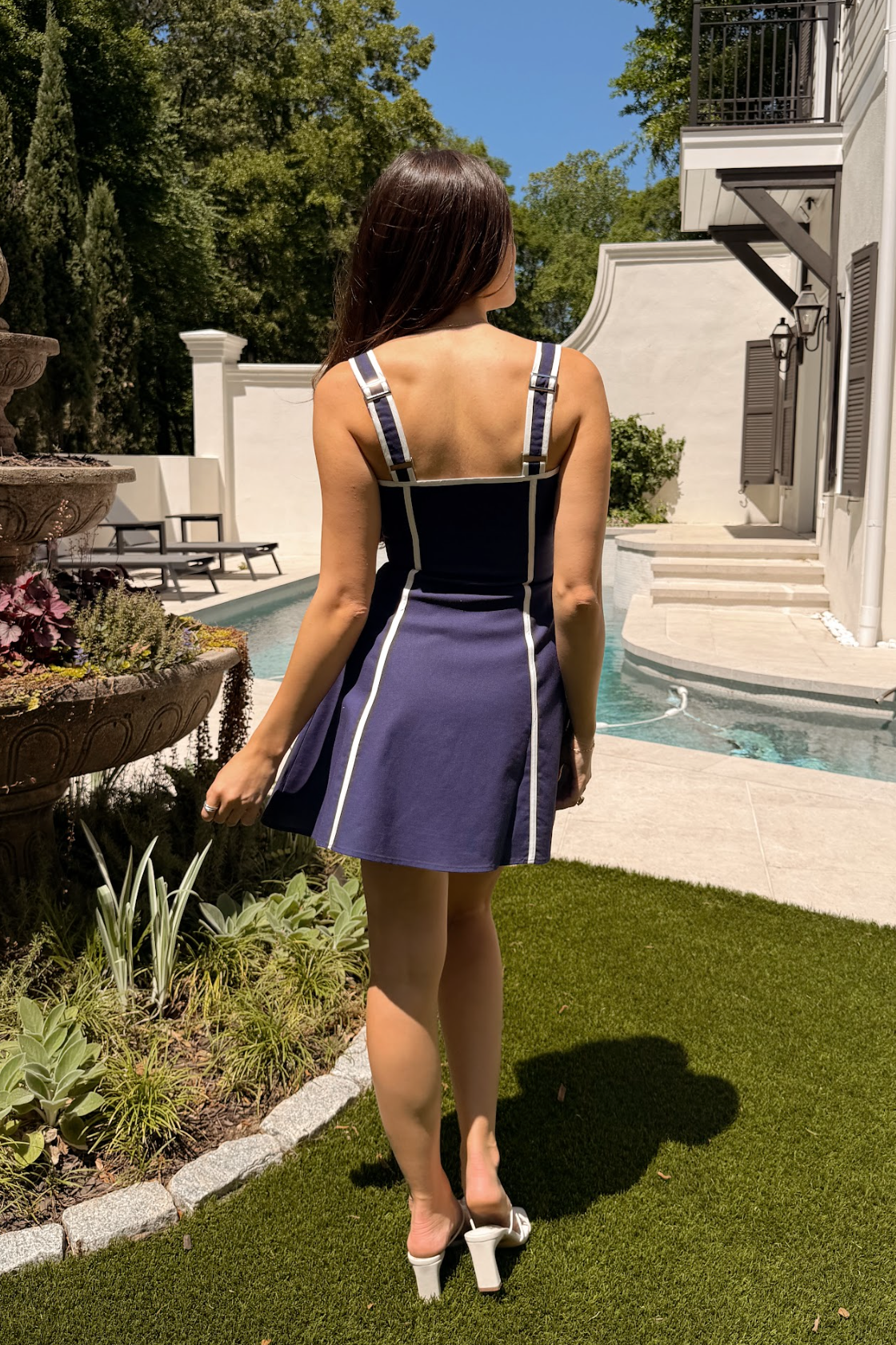 Piper Navy Blue & White Trim Mini Flare Dress