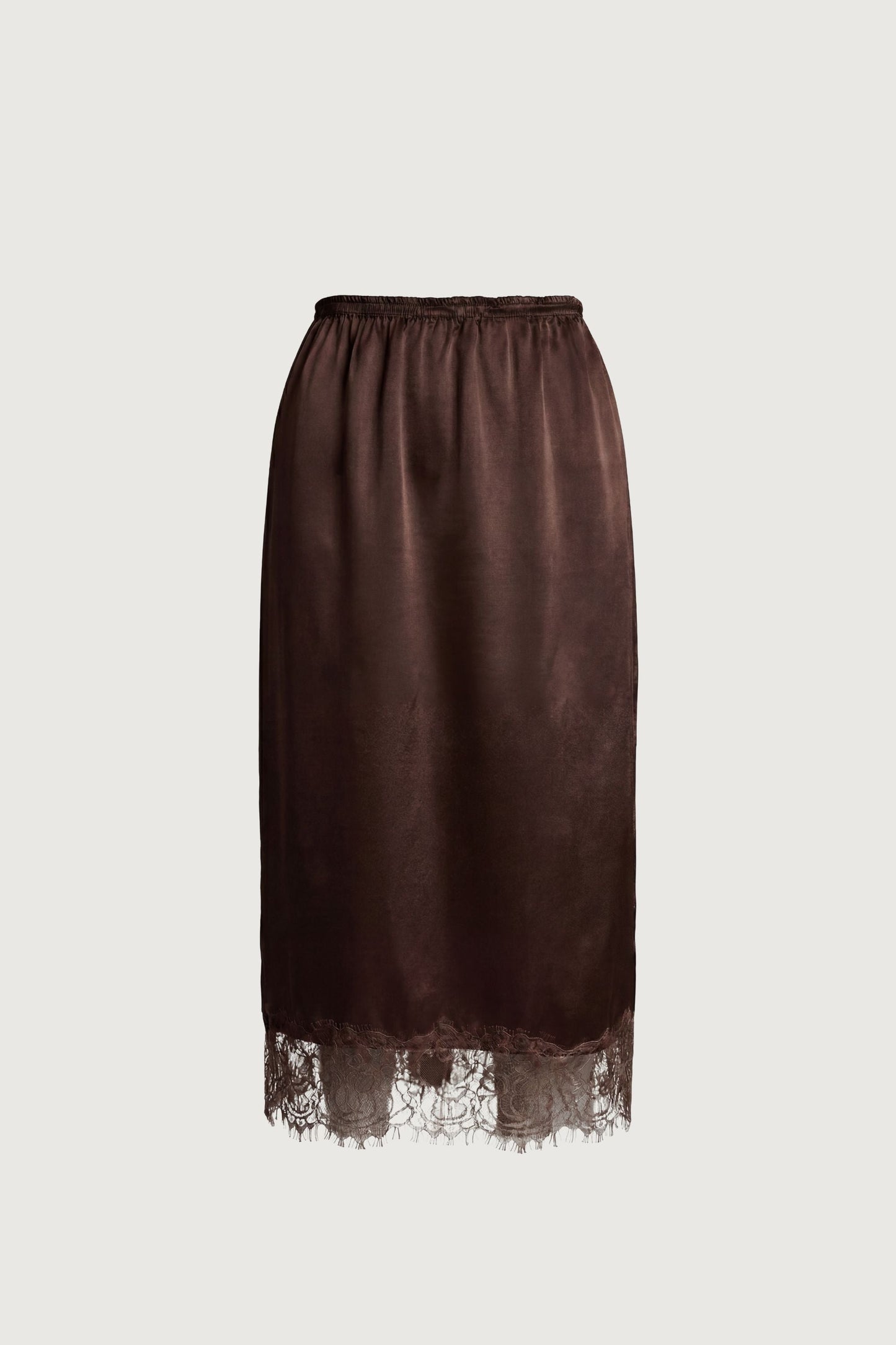 LACE TRIM SILKY MIDI SKIRT