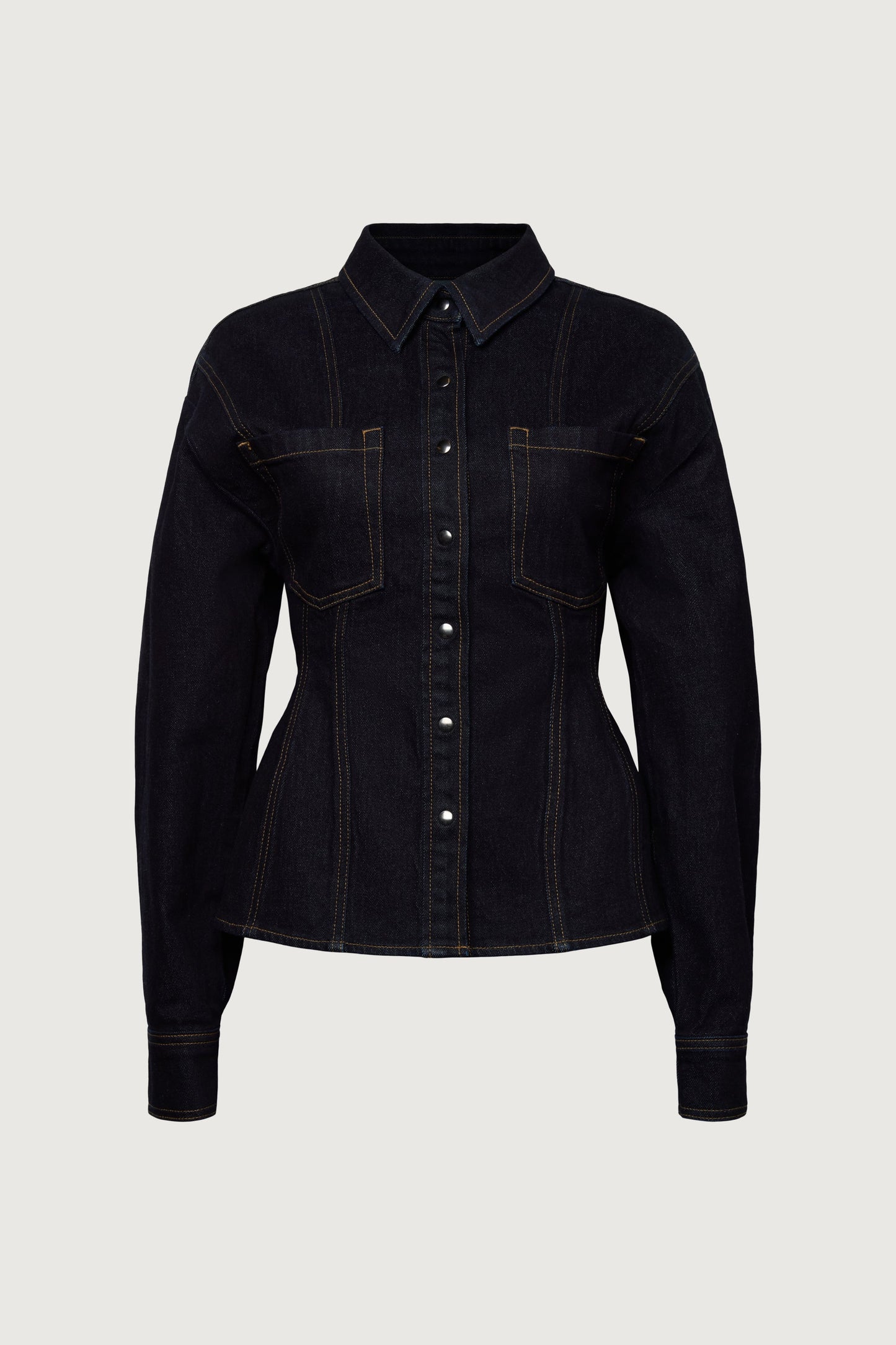 CINCHED WAIST DENIM SHIRT