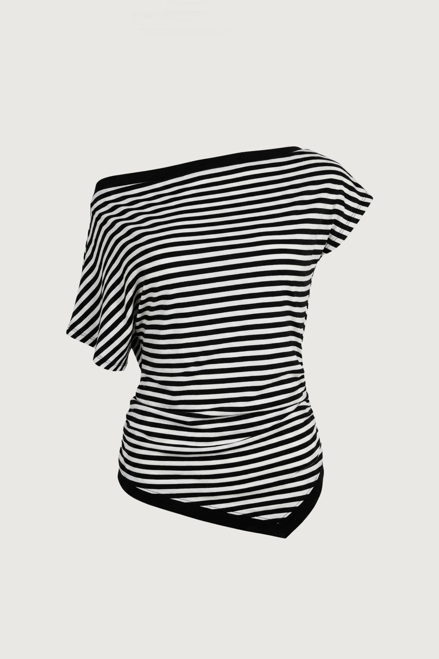 OFF SHOULDER ASYMMETRICAL STRIPE TOP