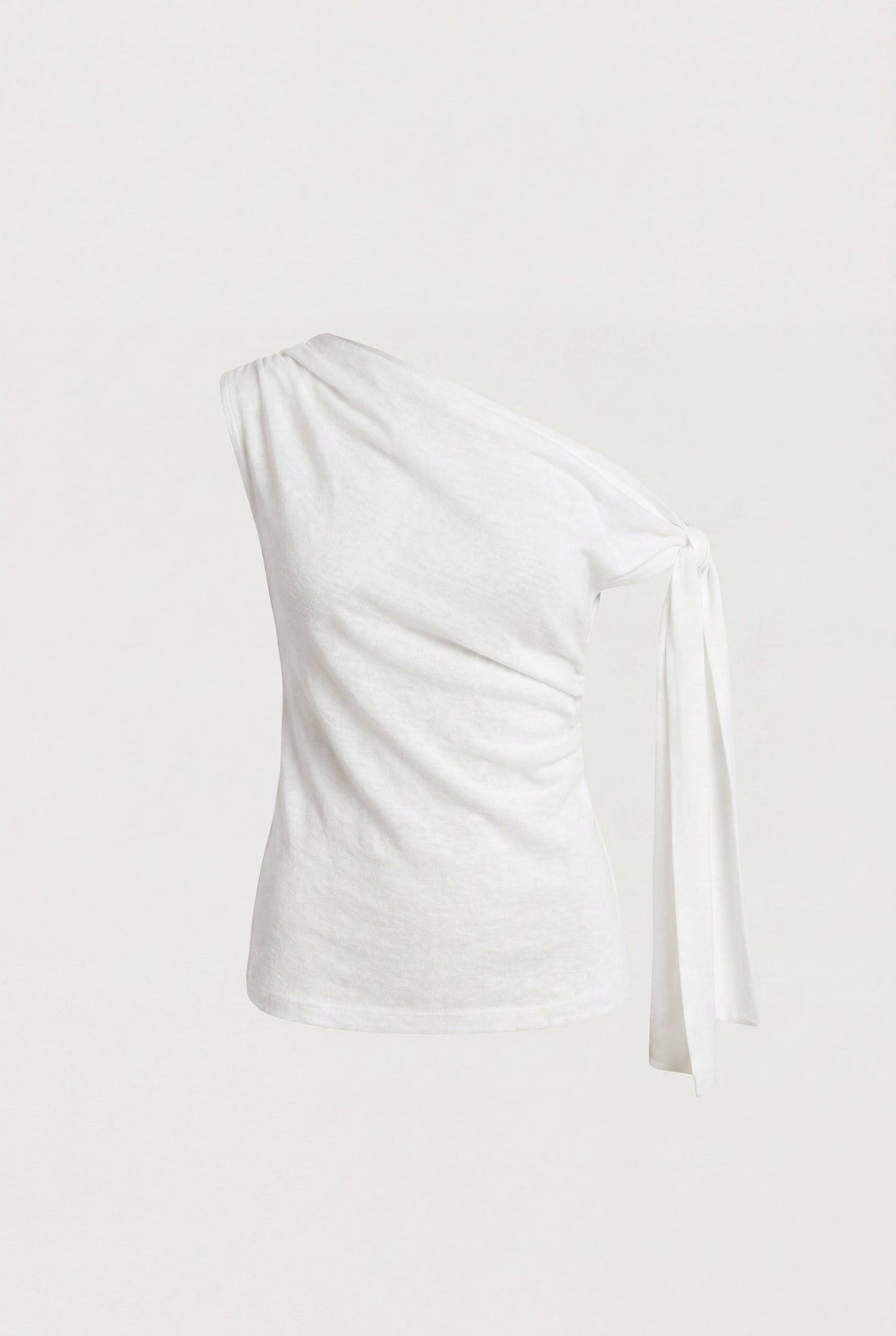 ASYMMETRICAL SHIRRED OFF-SHOULDER TOP