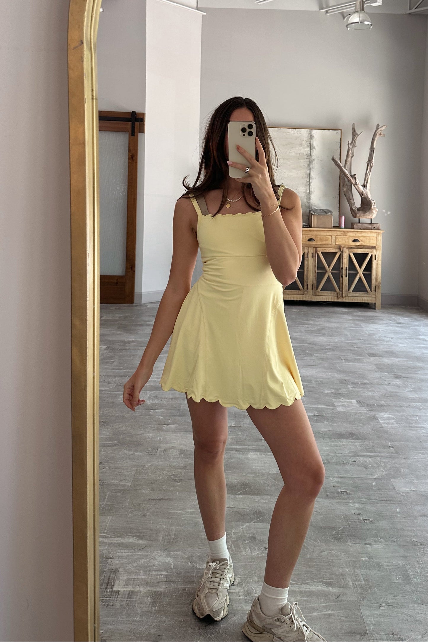 Brynlee Yellow Scallop Athletic Romper Mini Dress