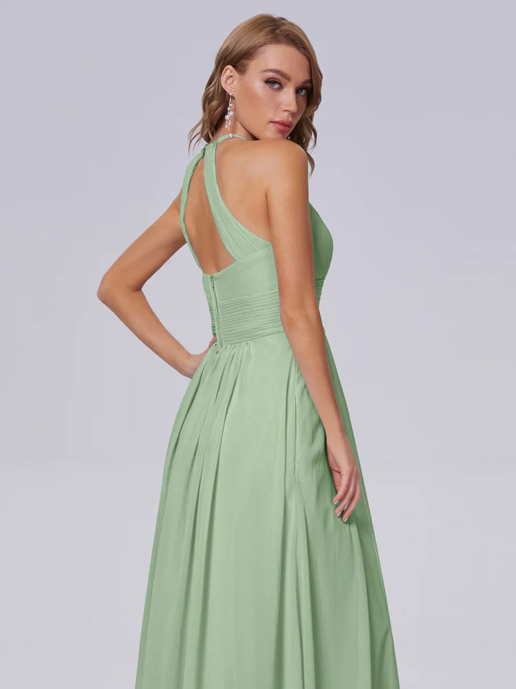 Adaline Simple Halter Chiffon Long Bridesmaid Dresses