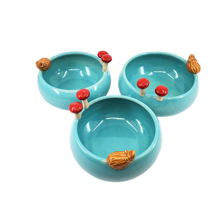 Bowl - Small Hedgehog with Mushrooms (Turquoise) by Tasha McKelvey