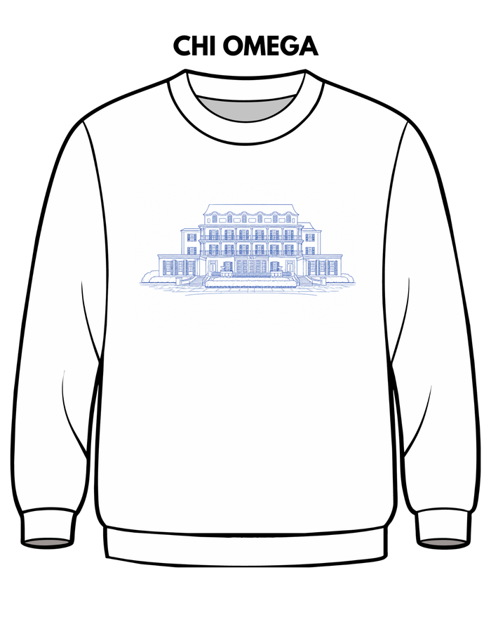 Chi Omega Embroidered House Crewneck
