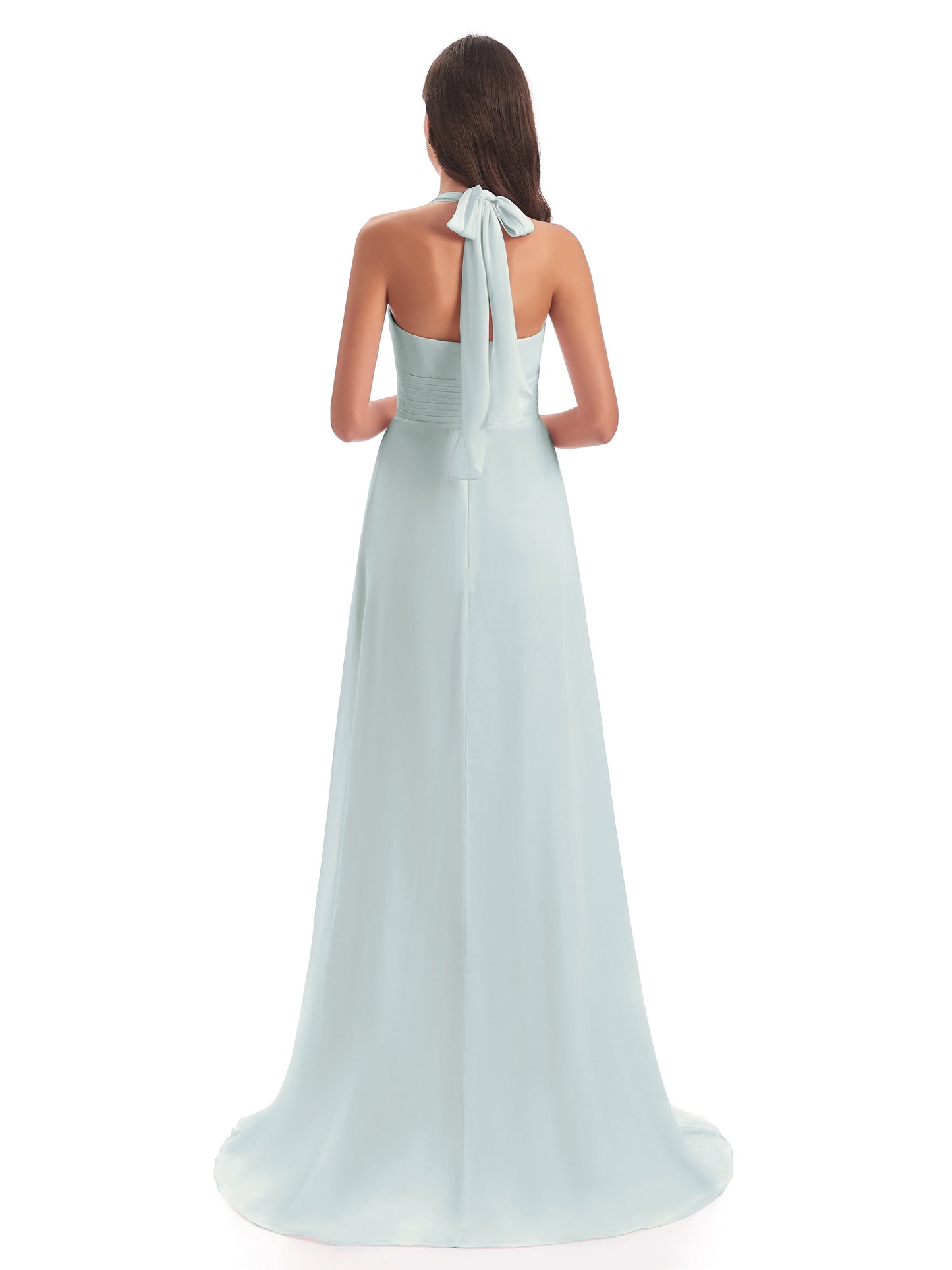 Ensley Court Train High-low Halter Chiffon Bridesmaid Dresses