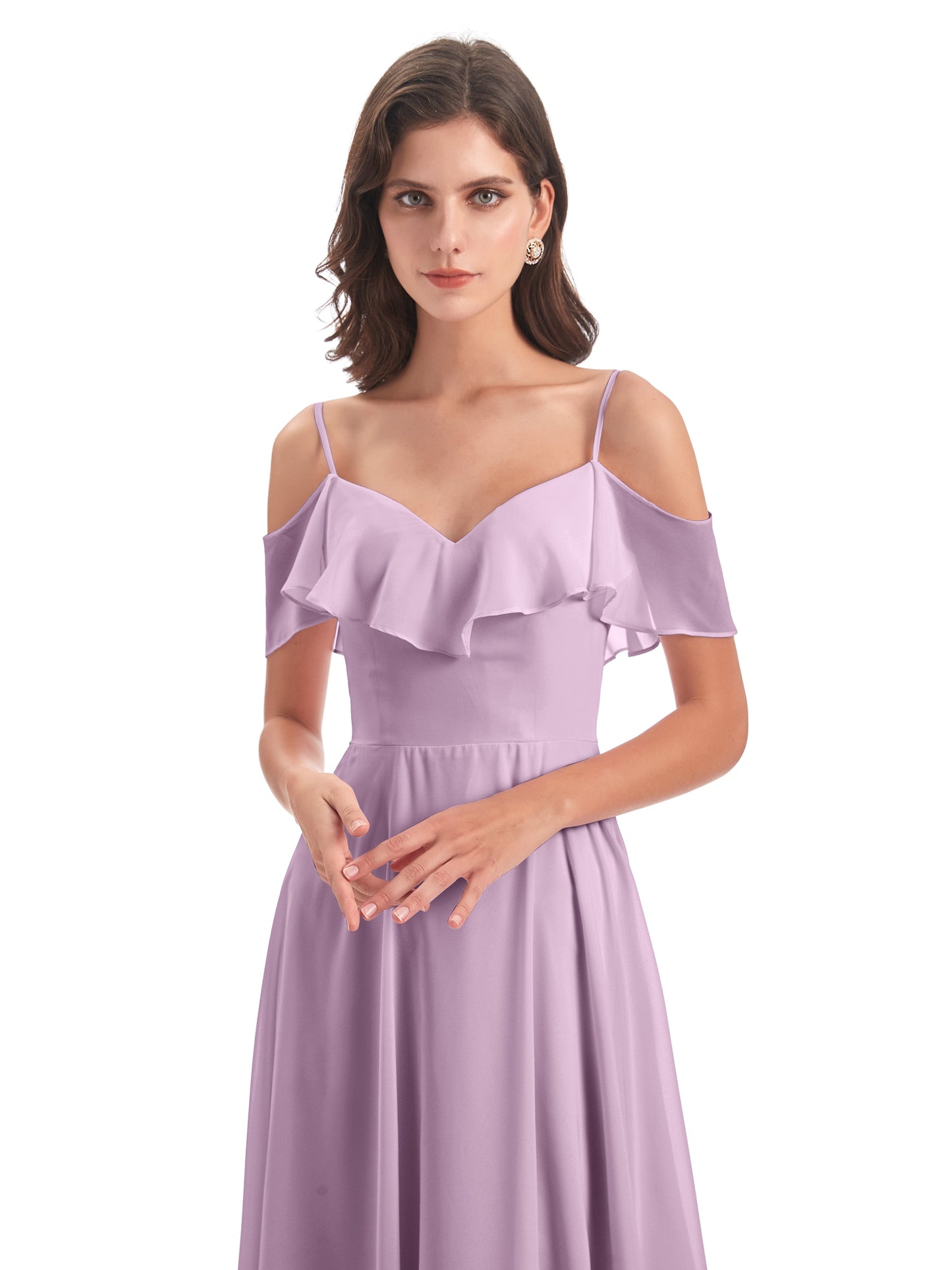 Miya A-line Floor Length Spaghetti Straps Ruffles Long Bridesmaid Dresses