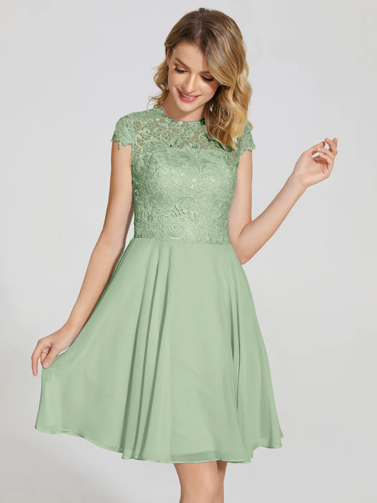 Alana Lace Cap Sleeves Short Bridesmaid Dress