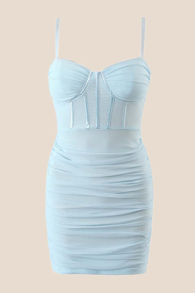 Straps Lilac Corset Ruched Tight Mini Dress