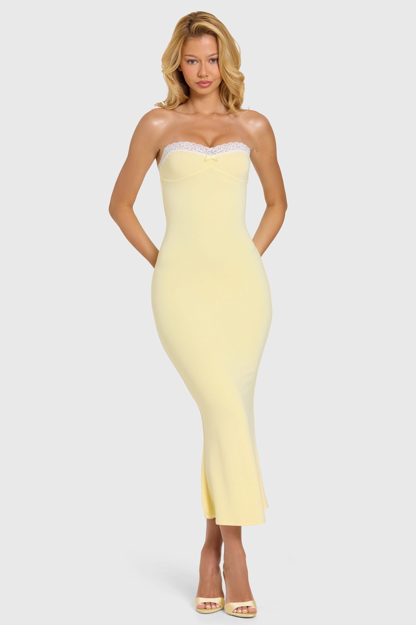 Modal Lace-Trim Midaxi Dress in Butter