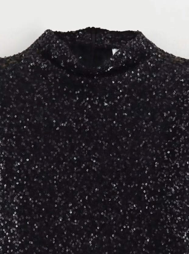 Sequined Short-Sleeved Mini Dress