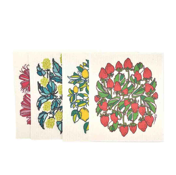 Set of 4 - Swedish Dish Cloths - Botanical (4 Designs) by Little Green