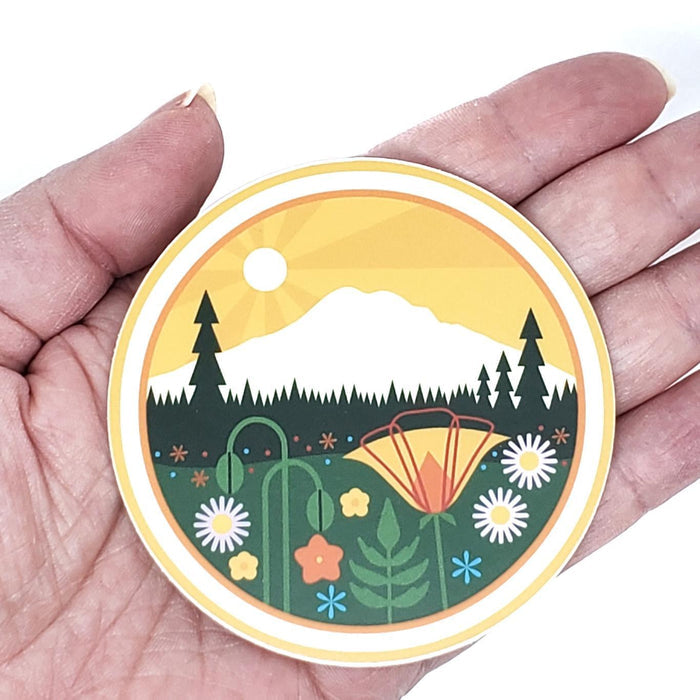Sticker - Mount Rainier Yellow Sky Round by Amber Leaders Designs