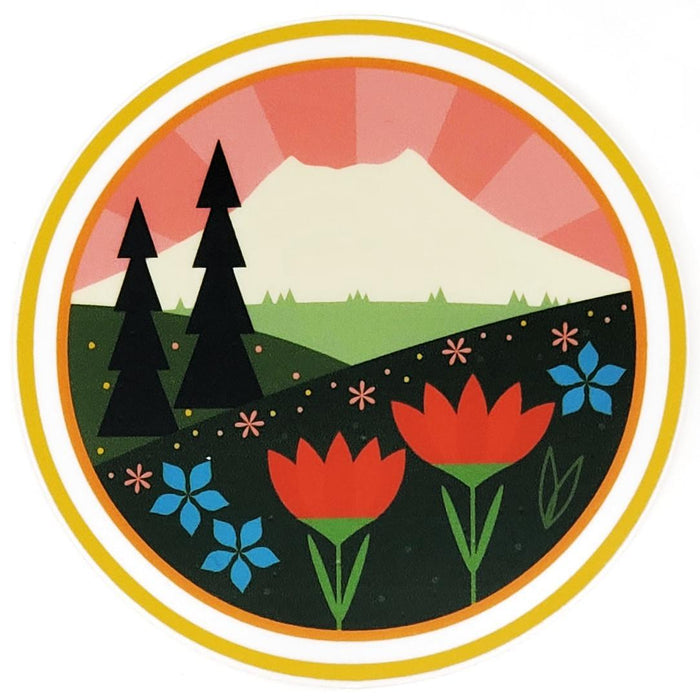 Sticker - Mount St. Helens Pink Sky Round by Amber Leaders Designs