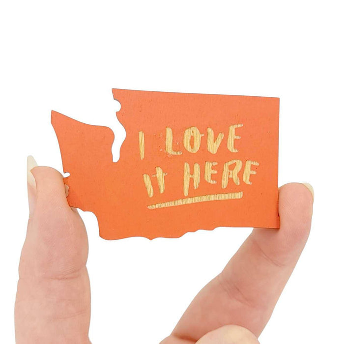 Wooden Magnet - Small - Love it Here WA State (Assorted Colors) by SnowMade