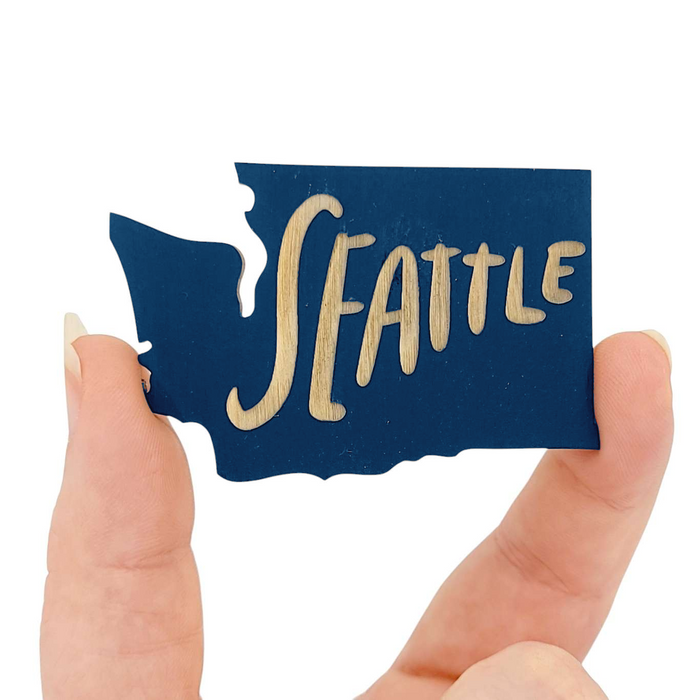 SM356NB $8 - Navy Blue - Seattle WA State - Small Wooden Magnet