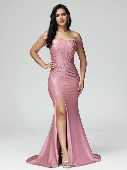 Off The Shoulder Strapless Mermaid Satin Bridesmaid Dress