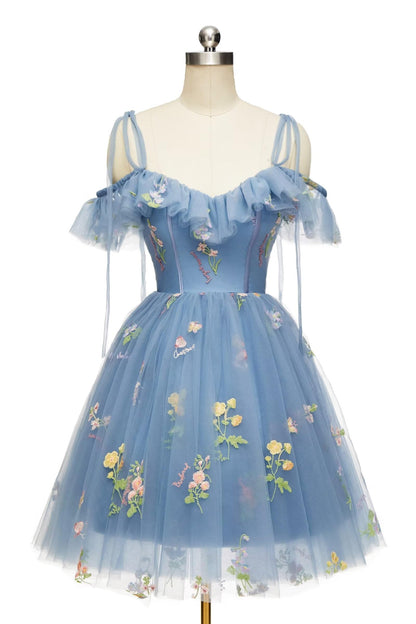 Straps Lavender Floral A-line Short Homecoming Dress