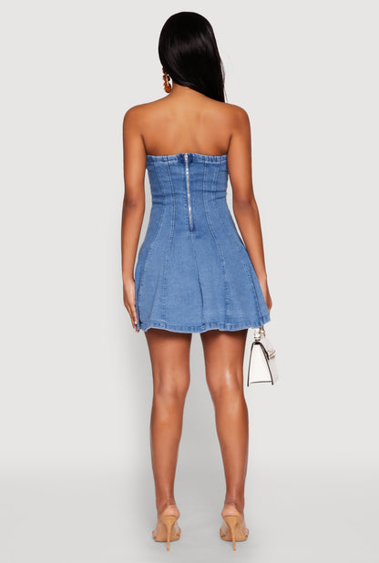 Iris Denim Bustier Skater Dress