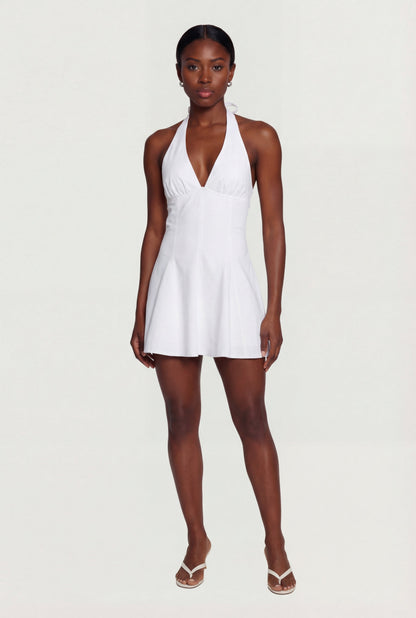 Denim Plunge Halter Mini Dress