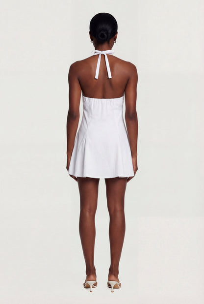 Denim Plunge Halter Mini Dress