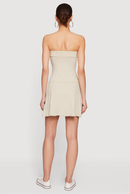 Faux Drawstring Tie Front Strapless Mini Dress