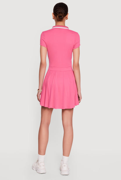 Half Zip Front Polo Skater Dress