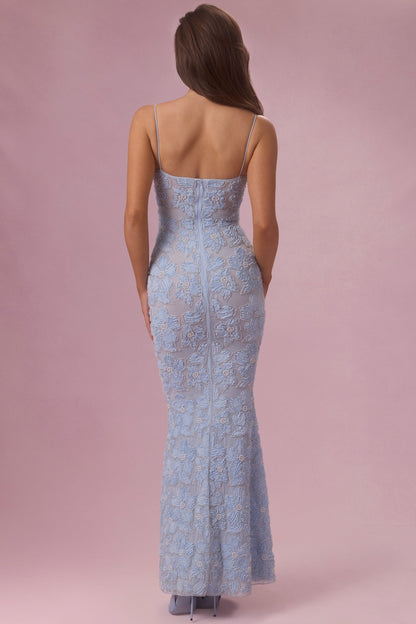 Embellished Square Neck Maxi Dress in Sky Blue