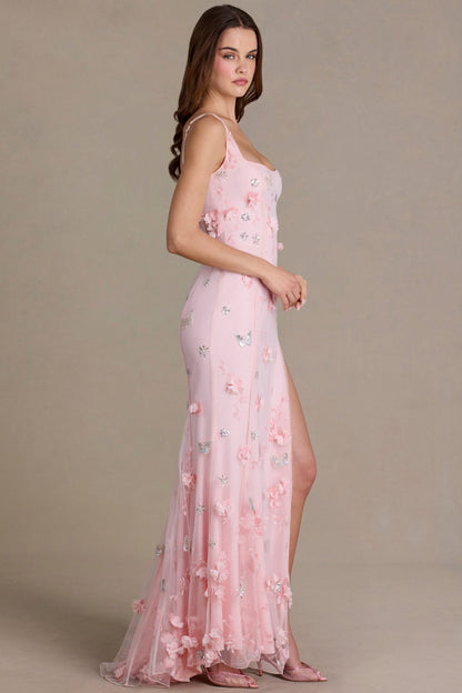 Embellished Corset Gown in Baby Pink