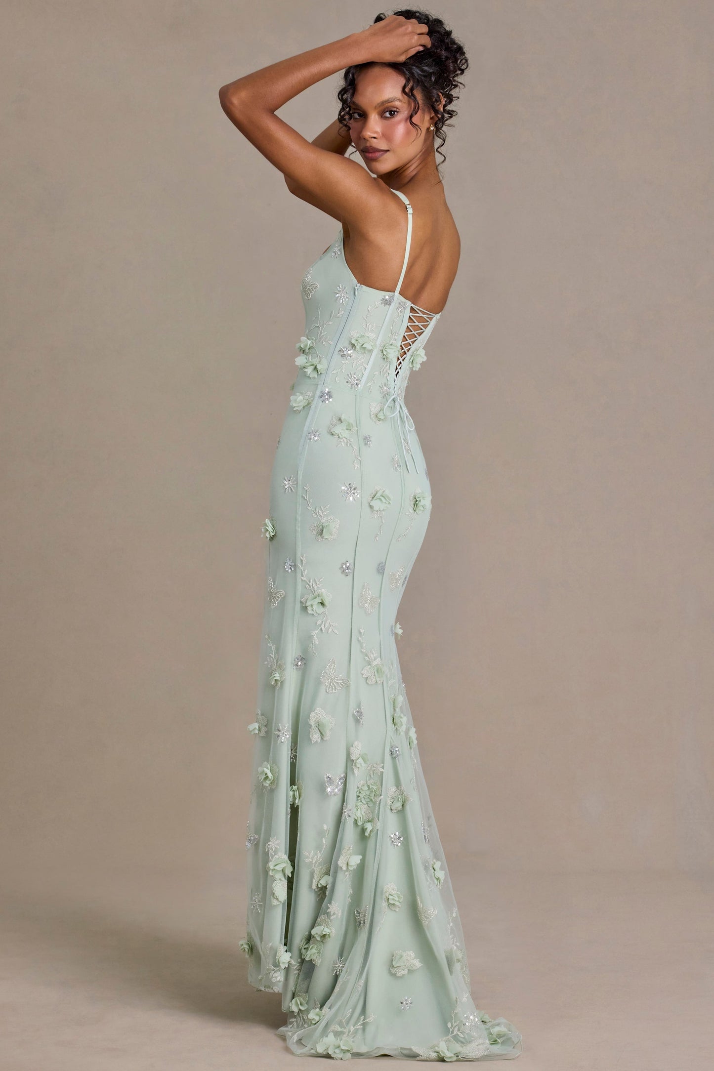 Embellished Corset Gown in Sage Green