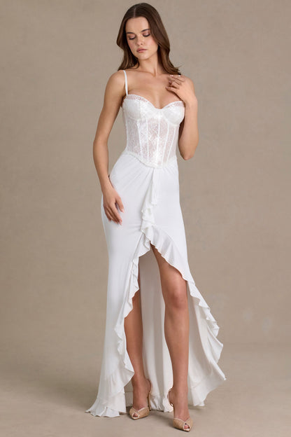 Embellished Lace Corset Gown in Snow