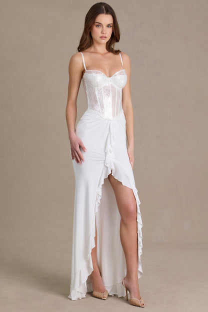 Embellished Lace Corset Gown in Snow