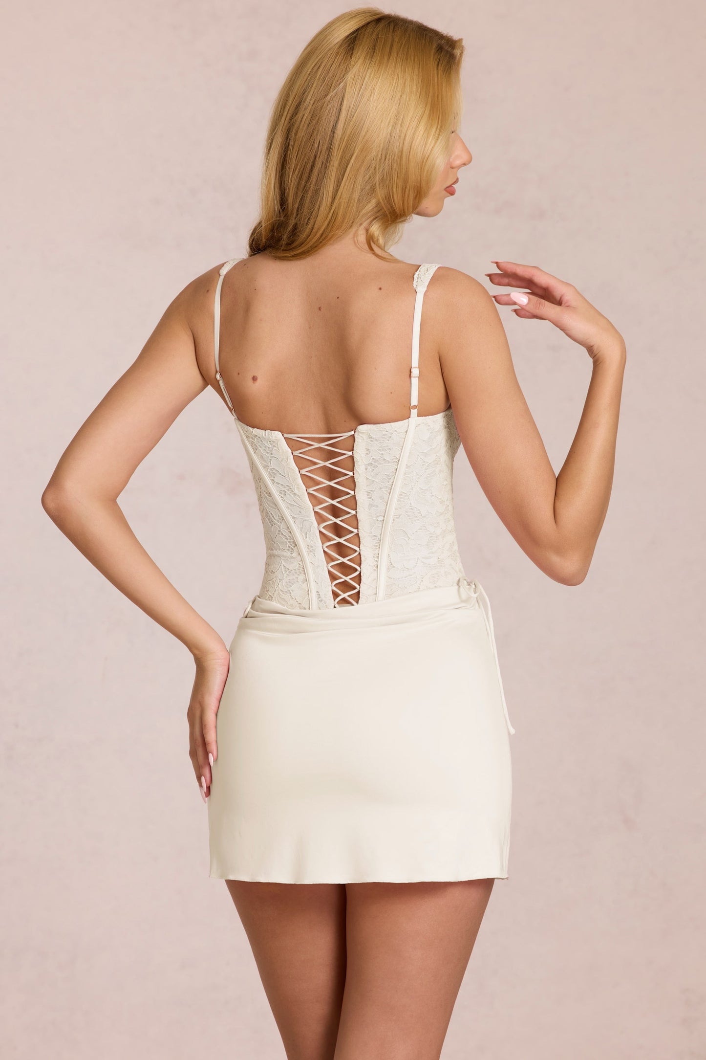 Lace Corset Mini Dress in Pearl