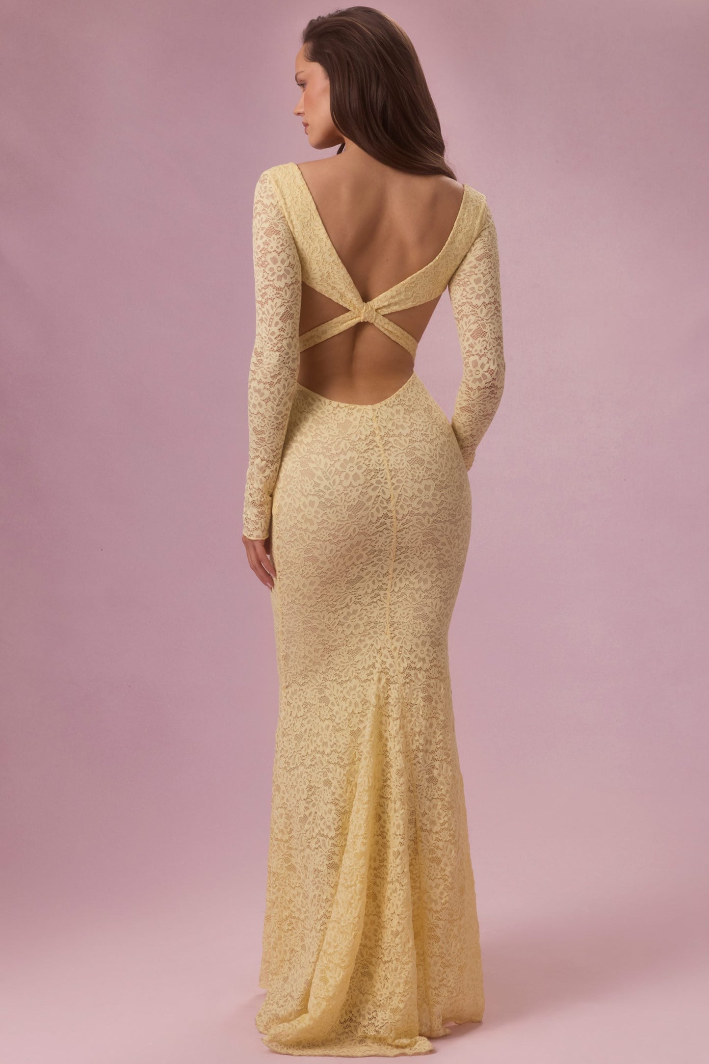 Lace Long-Sleeve Maxi Dress in Butter