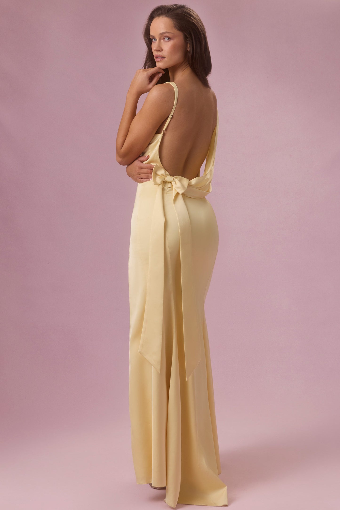 Satin Draped Bridesmaid Dress in Butter